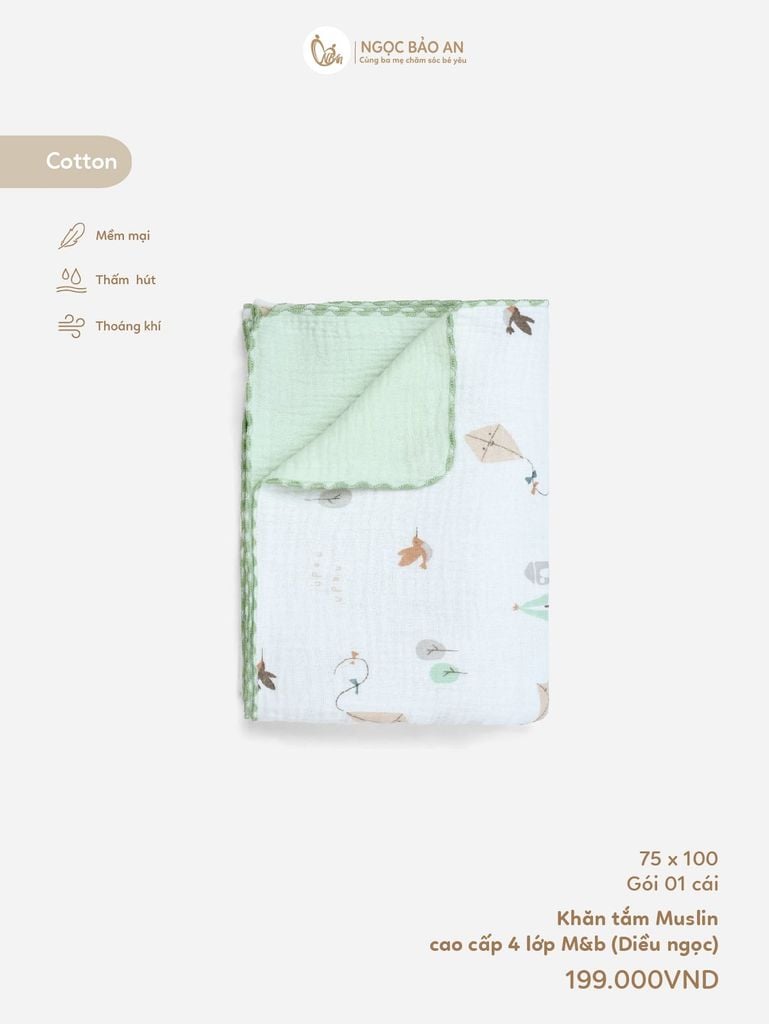[M&B] Khăn tắm Muslin cao cấp 4 lớp 75x100cm