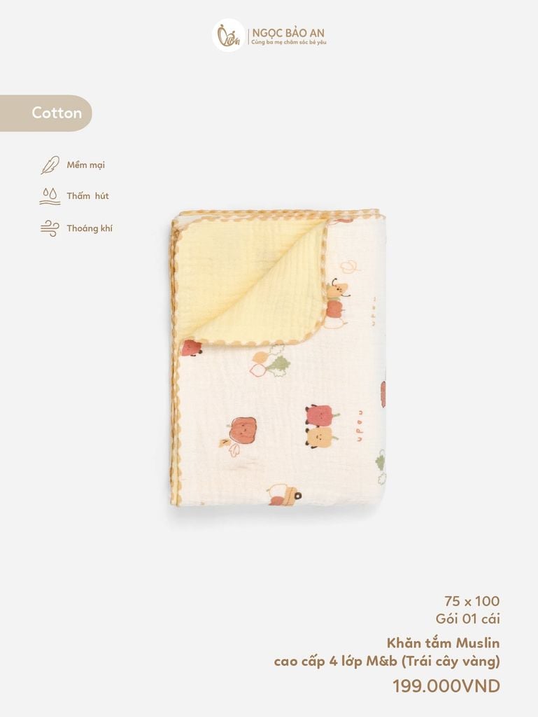 [M&B] Khăn tắm Muslin cao cấp 4 lớp 75x100cm