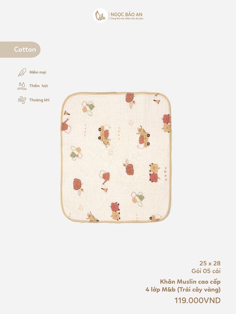 [M&B] Khăn sữa muslin 4 lớp mềm mại 25x28cm