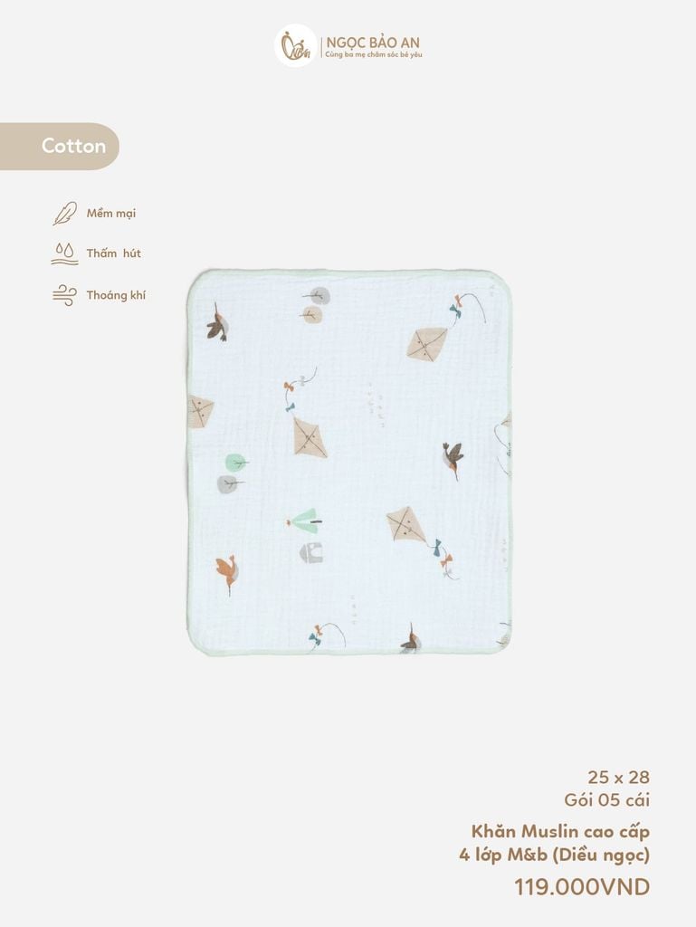 [M&B] Khăn sữa muslin 4 lớp mềm mại 25x28cm