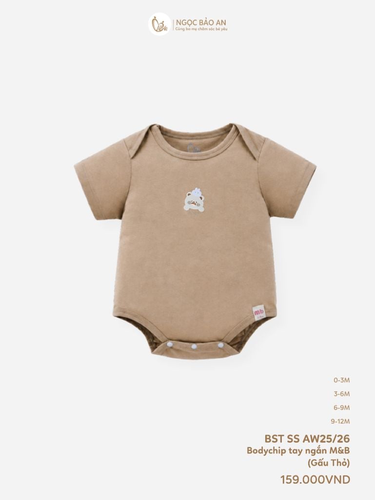 [M&B] Bodychip tay ngắn cotton gấu nâu