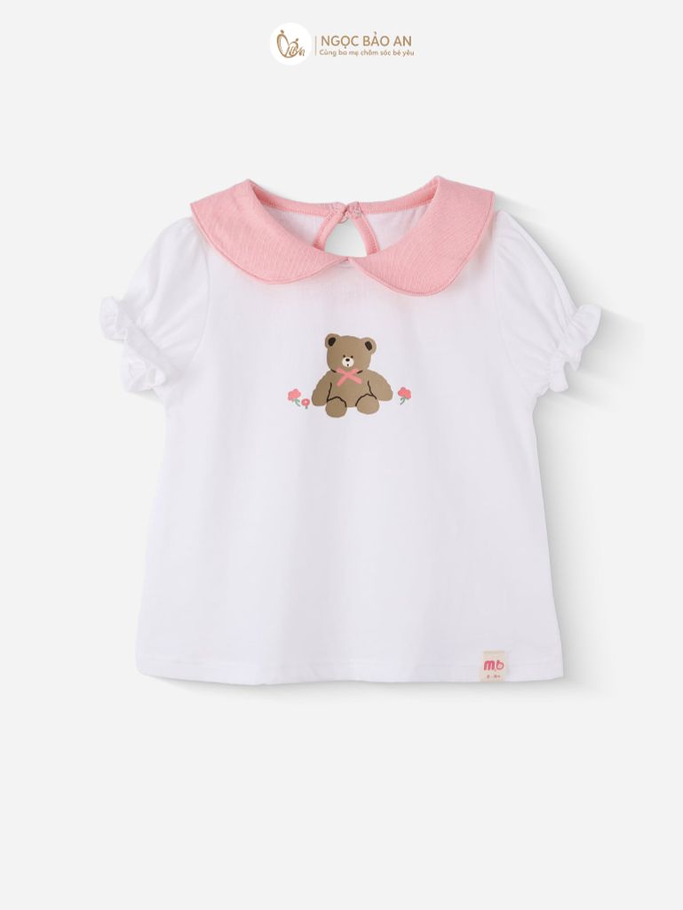 [M&B] BST PINK GIRL: Set áo+yếm bé Gái cotton gấu hồng