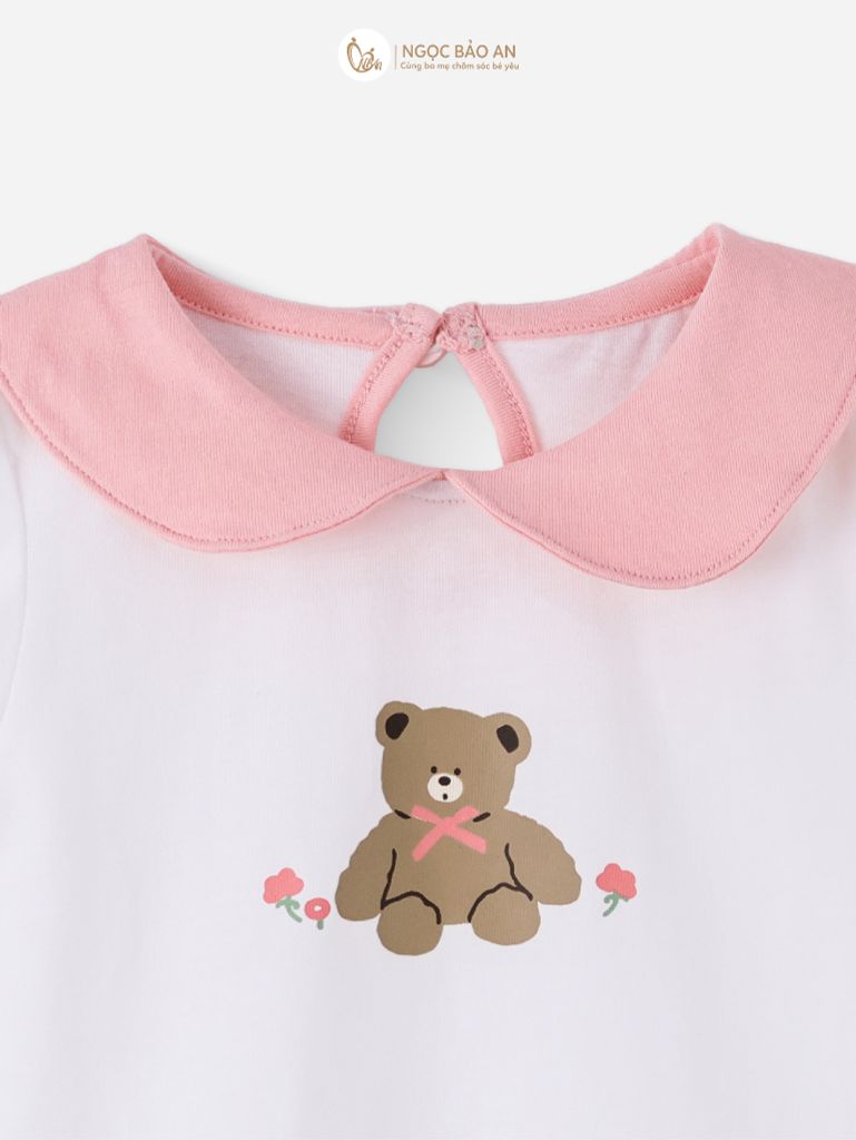 [M&B] BST PINK GIRL: Set áo+yếm bé Gái cotton gấu hồng