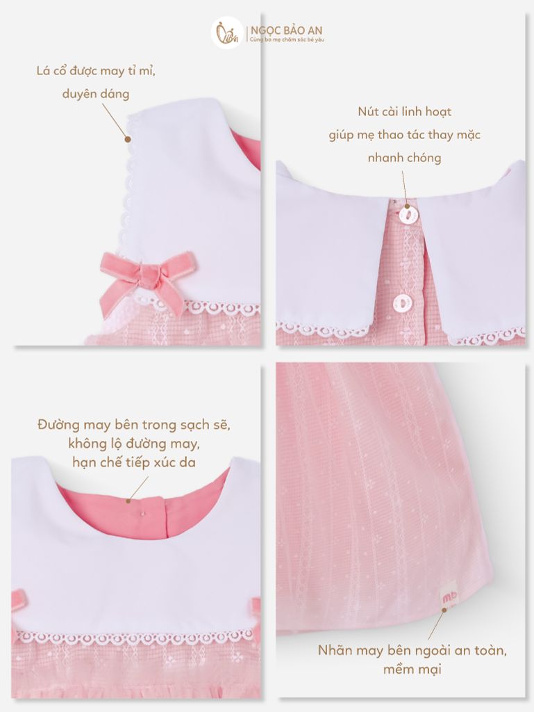 [M&B] BST Pink Girl: Đầm xoè công chúa cotton bé gái gấu hồng