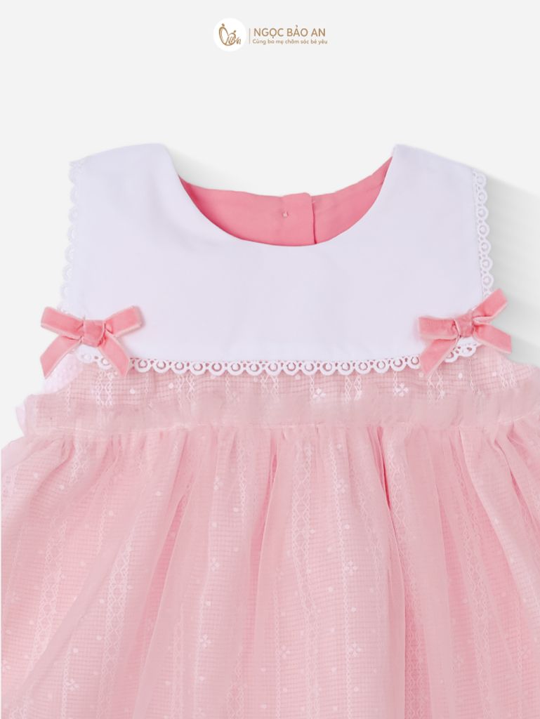 [M&B] BST Pink Girl: Đầm xoè công chúa cotton bé gái gấu hồng