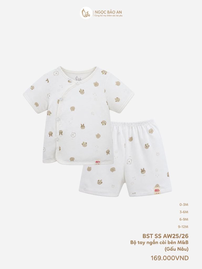 [M&B] Bộ ngắn cài bên cotton gấu thỏ nâu