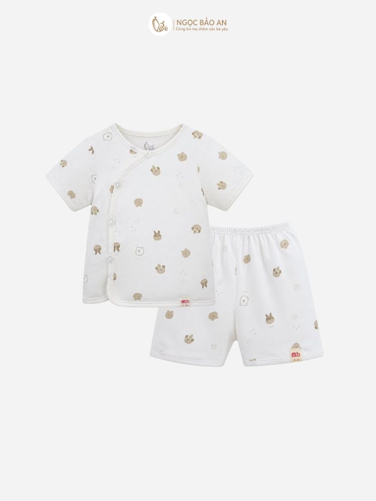 [M&B] Bộ ngắn cài bên cotton gấu thỏ nâu