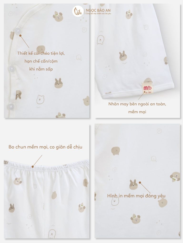[M&B] Bộ ngắn cài bên cotton gấu thỏ nâu