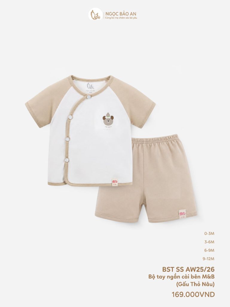 [M&B] Bộ ngắn cài bên cotton gấu nâu PM