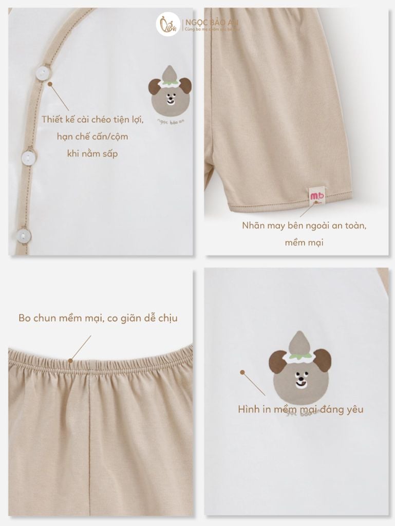 [M&B] Bộ ngắn cài bên cotton gấu nâu PM