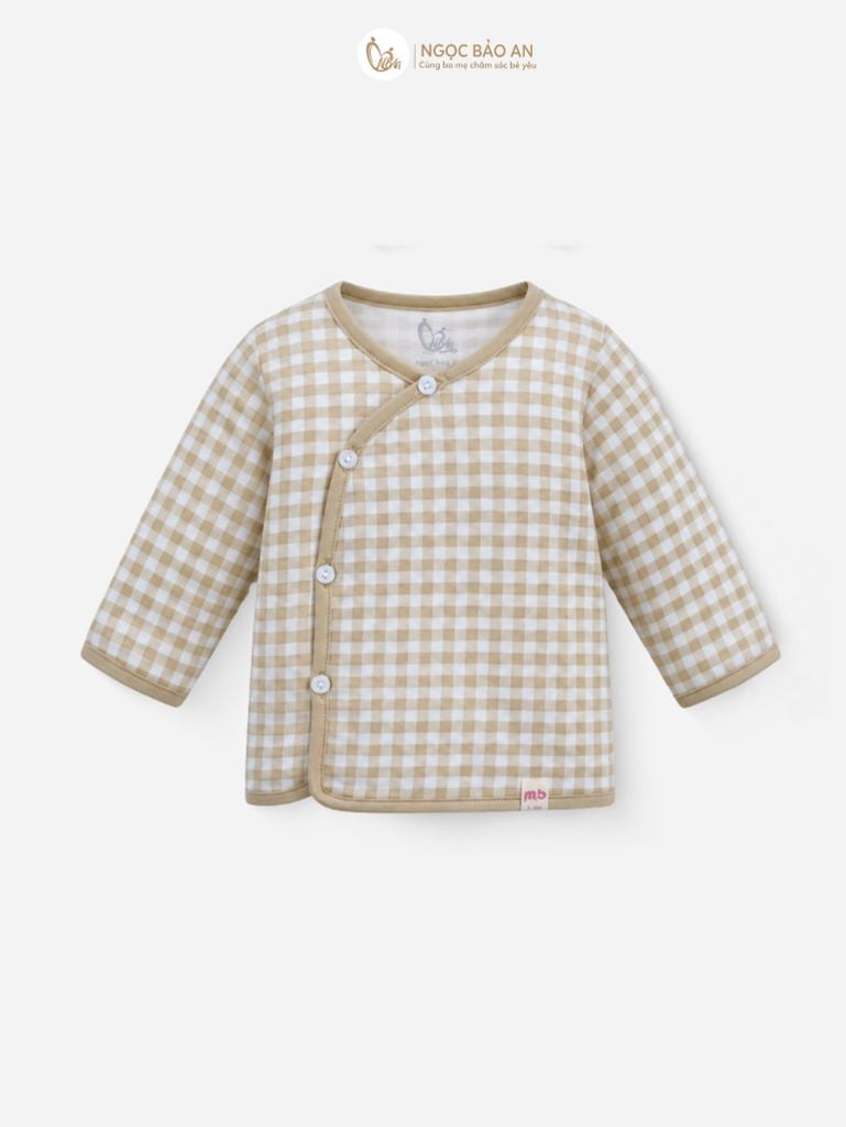 [M&B] Bộ tay dài cài bên cotton caro nâu
