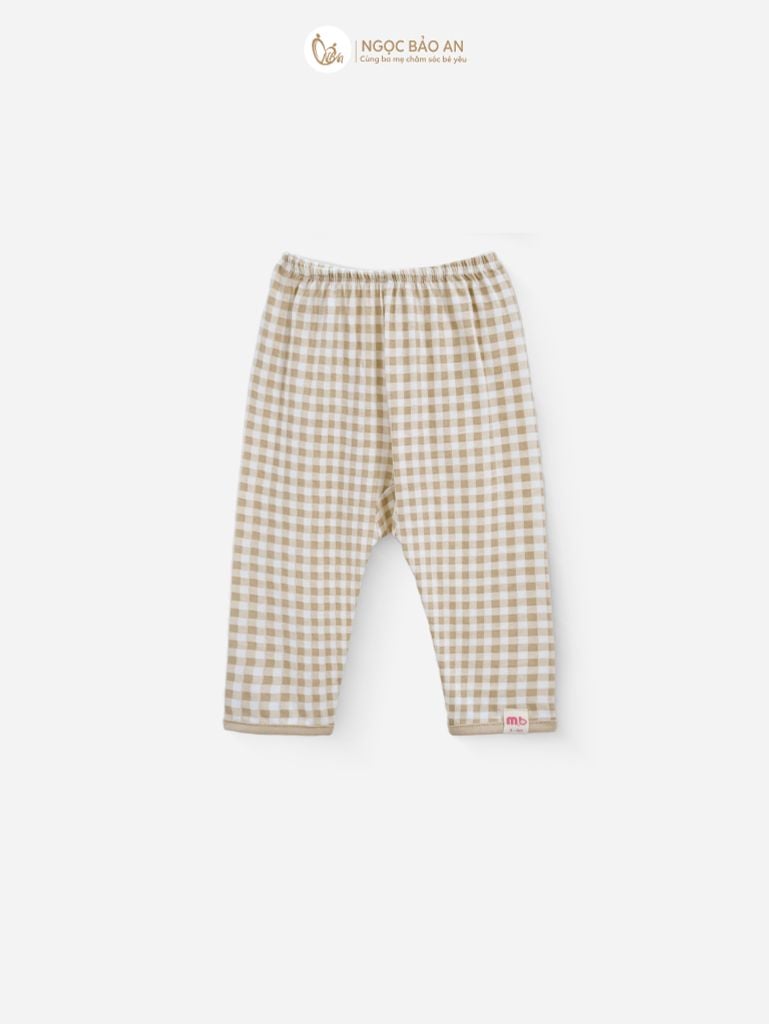 [M&B] Bộ tay dài cài bên cotton caro nâu