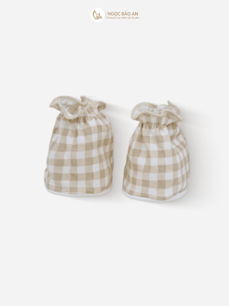 [M&B] Bộ bao tay chân thun cotton sơ sinh họa tiết caro nâu