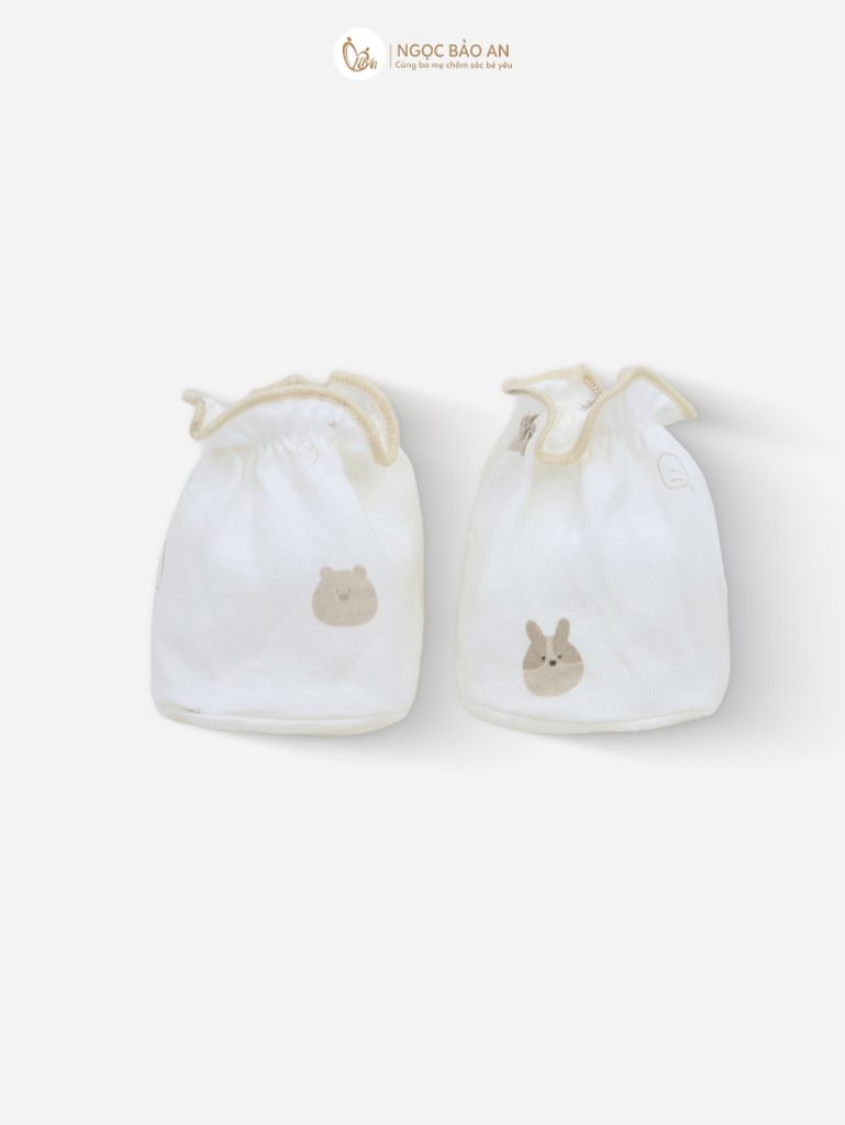 [M&B] Bộ bao tay chân thun cotton sơ sinh họa tiết gấu thỏ nâu