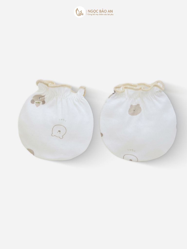 [M&B] Bộ bao tay chân thun cotton sơ sinh họa tiết gấu thỏ nâu