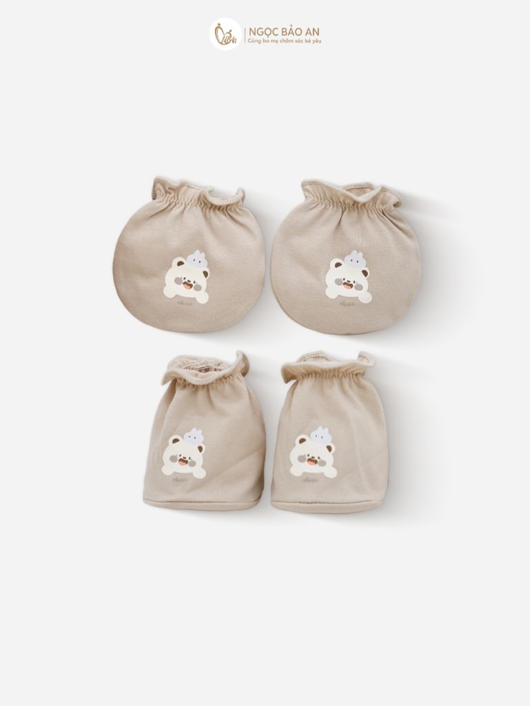[M&B] Bộ bao tay chân thun cotton sơ sinh họa tiết gấu nâu