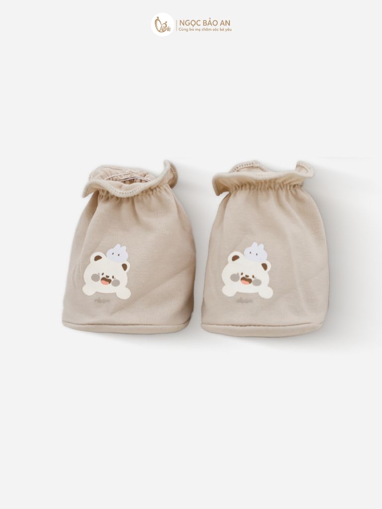 [M&B] Set nón bao tay chân thun cotton sơ sinh gấu thỏ nâu
