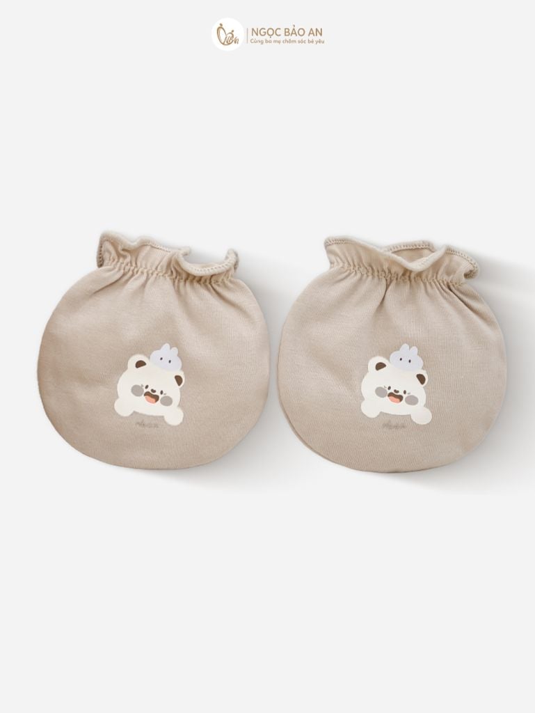 [M&B] Set nón bao tay chân thun cotton sơ sinh gấu thỏ nâu