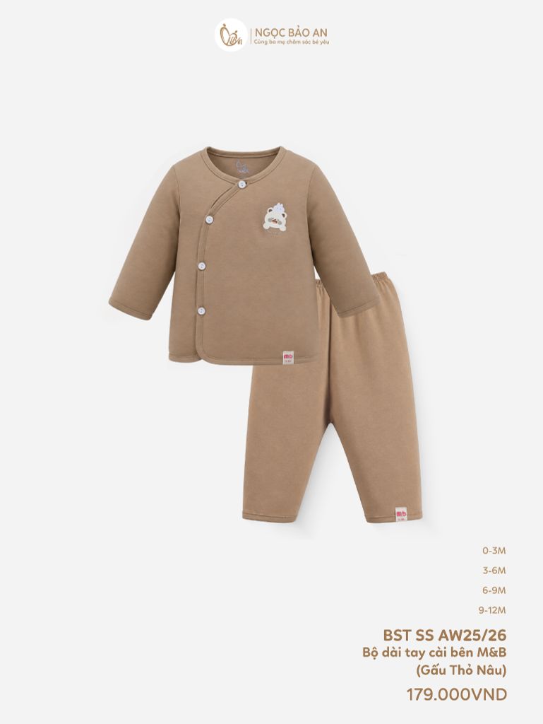 [M&B] Bộ tay dài cài bên cotton gấu thỏ nâu