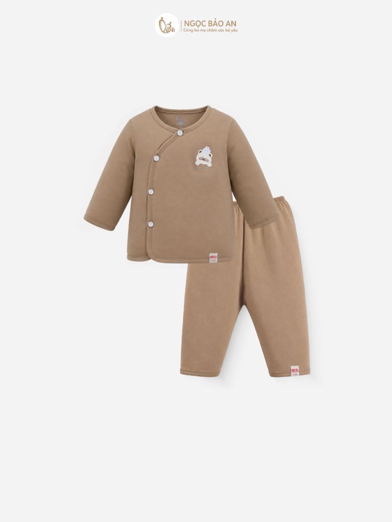 [M&B] Bộ tay dài cài bên cotton gấu thỏ nâu