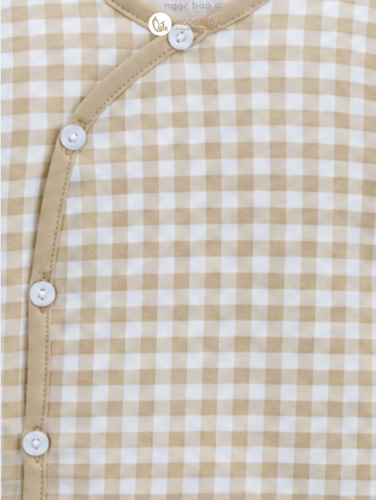 [M&B] Bộ tay dài cài bên cotton caro nâu
