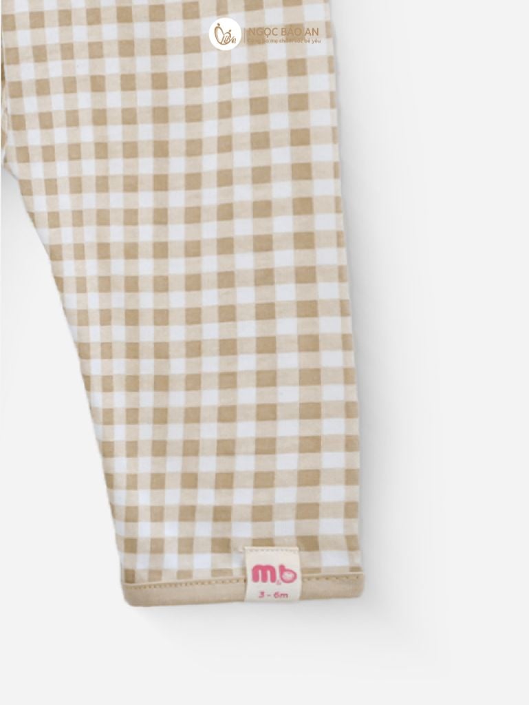 [M&B] Bộ tay dài cài bên cotton caro nâu