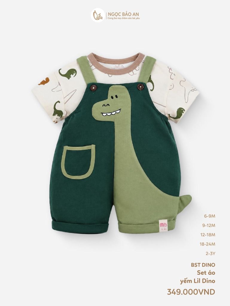 [M&B] BST DINO: Set áo họa tiết phối yếm lil dino