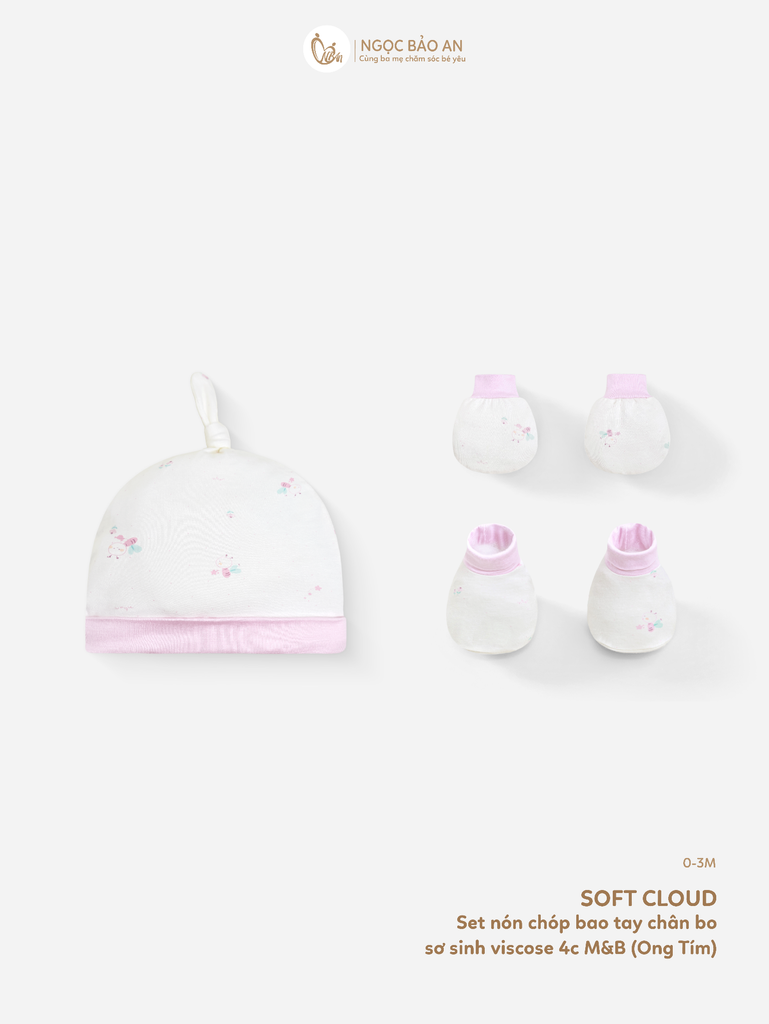 [M&B] Set nón chóp bao tay chân bo sơ sinh Ong Tím (NB-3m) [CBSSVISCOSE]