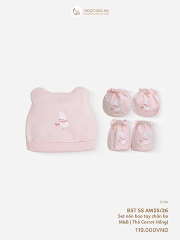 [M&B] Set nón bao tay chân thun cotton sơ sinh thỏ carrot hồng