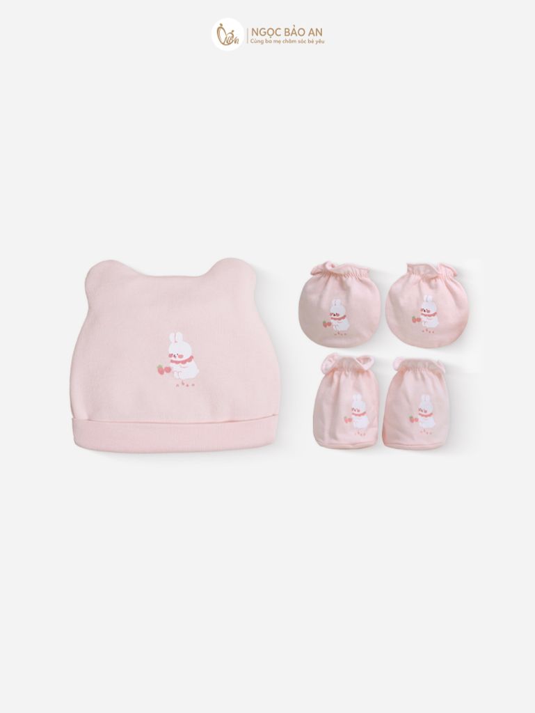 [M&B] Set nón bao tay chân bo thỏ carrot hồng