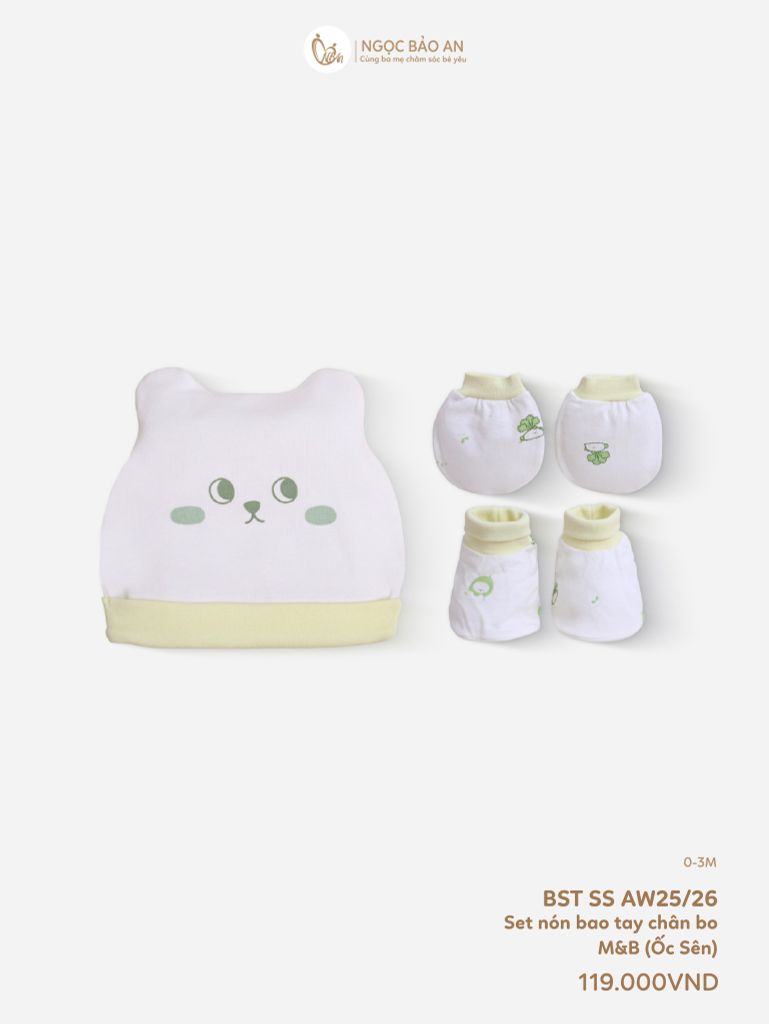[M&B] Set nón bao tay chân bo cotton sơ sinh ốc sên