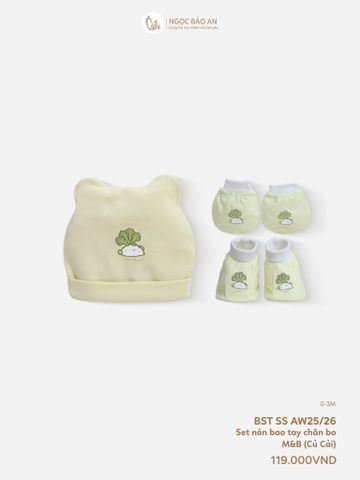 [M&B] Set nón bao tay chân bo cotton sơ sinh củ cải