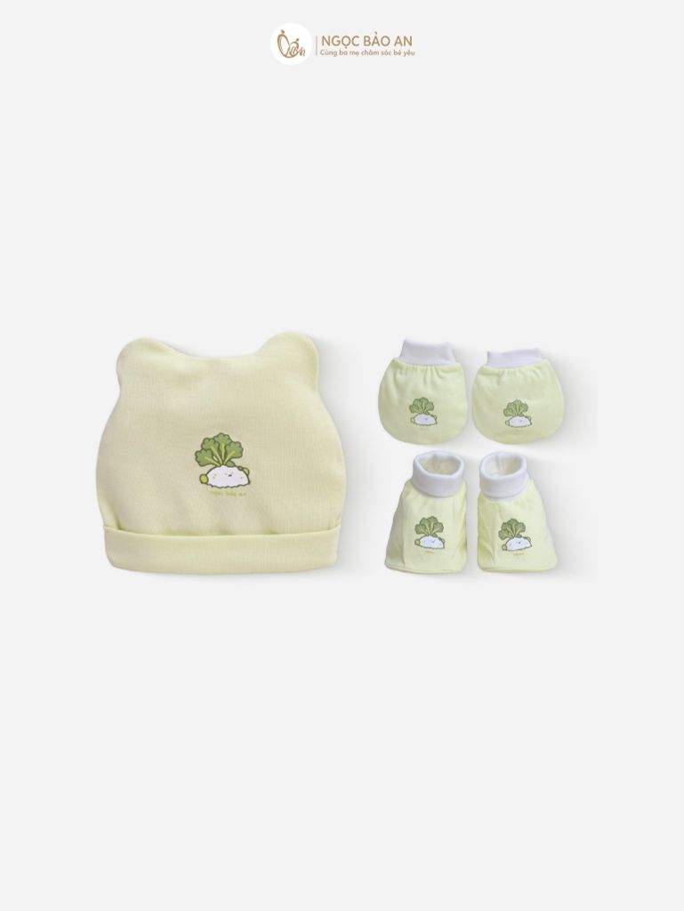 [M&B] Set nón bao tay chân bo cotton sơ sinh củ cải