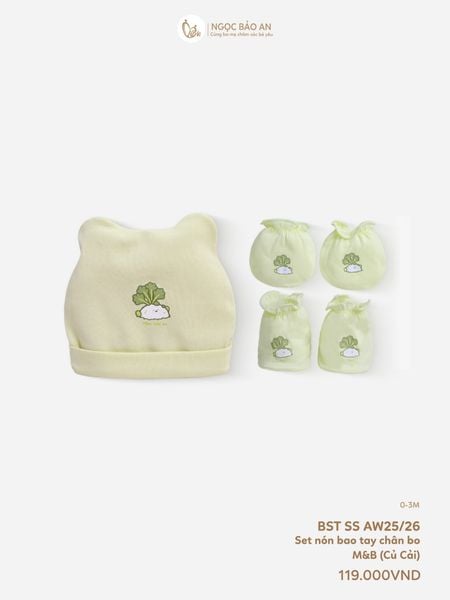 [M&B] Set nón bao tay chân thun cotton sơ sinh củ cải