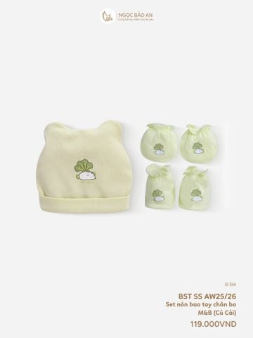 [M&B] Set nón bao tay chân thun cotton sơ sinh củ cải