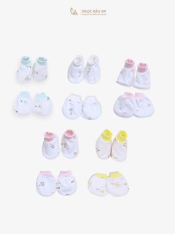 [HONEY] Set 5 bộ bao tay chân bo cotton cho bé trai