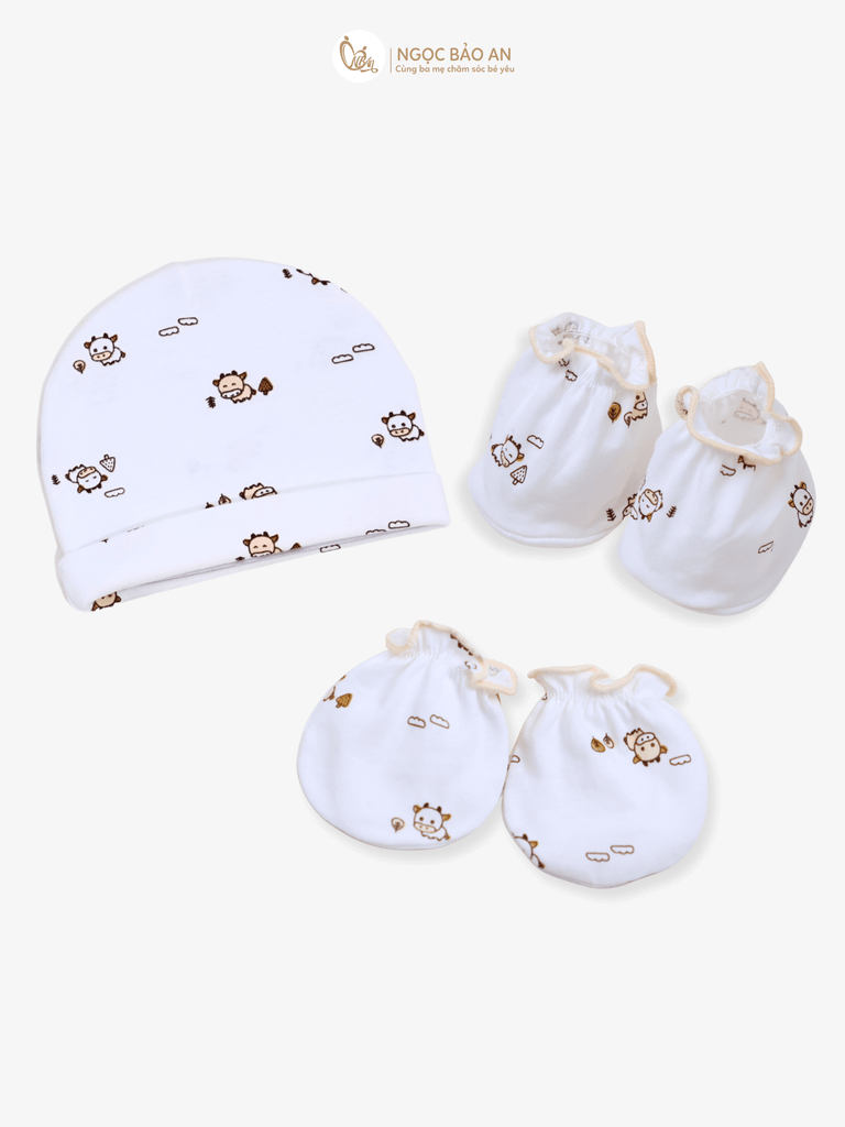 [HONEY] Set nón bao tay chân sơ sinh Honey cotton