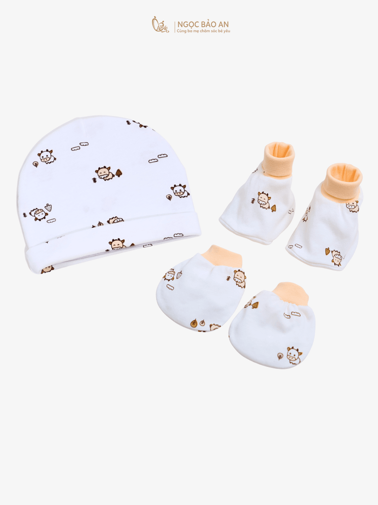 [HONEY] Set nón bao tay chân sơ sinh Honey cotton
