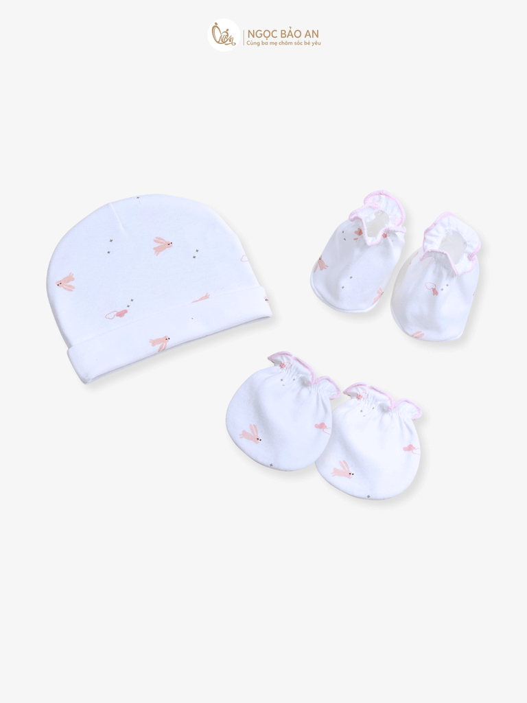 [HONEY] Set nón bao tay chân sơ sinh Honey cotton