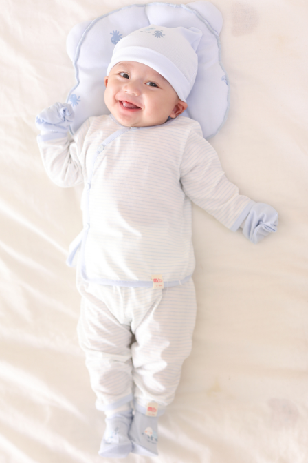 [M&B] Bộ tay dài cài bên sọc xanh cotton