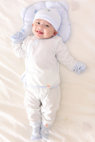 [M&B] Bộ tay dài cài bên sọc xanh cotton