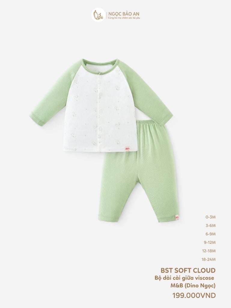 [M&B] Bộ tay dài cài giữa dino ngọc (NB-24m) [CBSSVISCOSE]