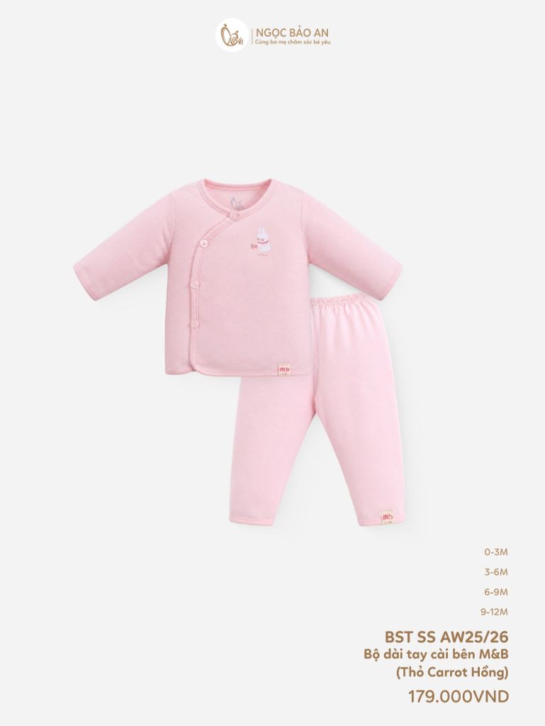 [M&B] Bộ tay dài cài bên cotton thỏ carot hồng