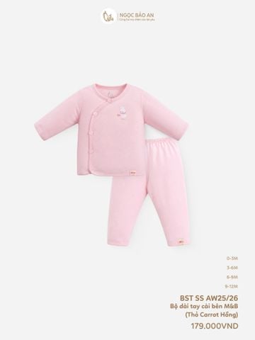 [M&B] Bộ tay dài cài bên cotton thỏ carot hồng