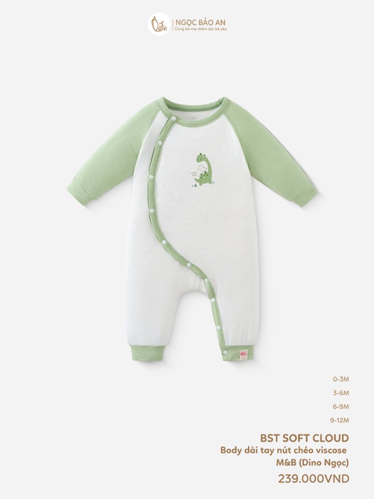 [M&B] Bodysuit dài tay dài cài chéo little dino (NB-12m)