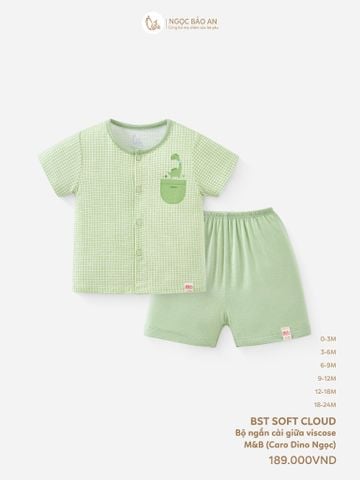 [M&B] Bộ tay ngắn cài giữa caro dino ngọc (0-24m)