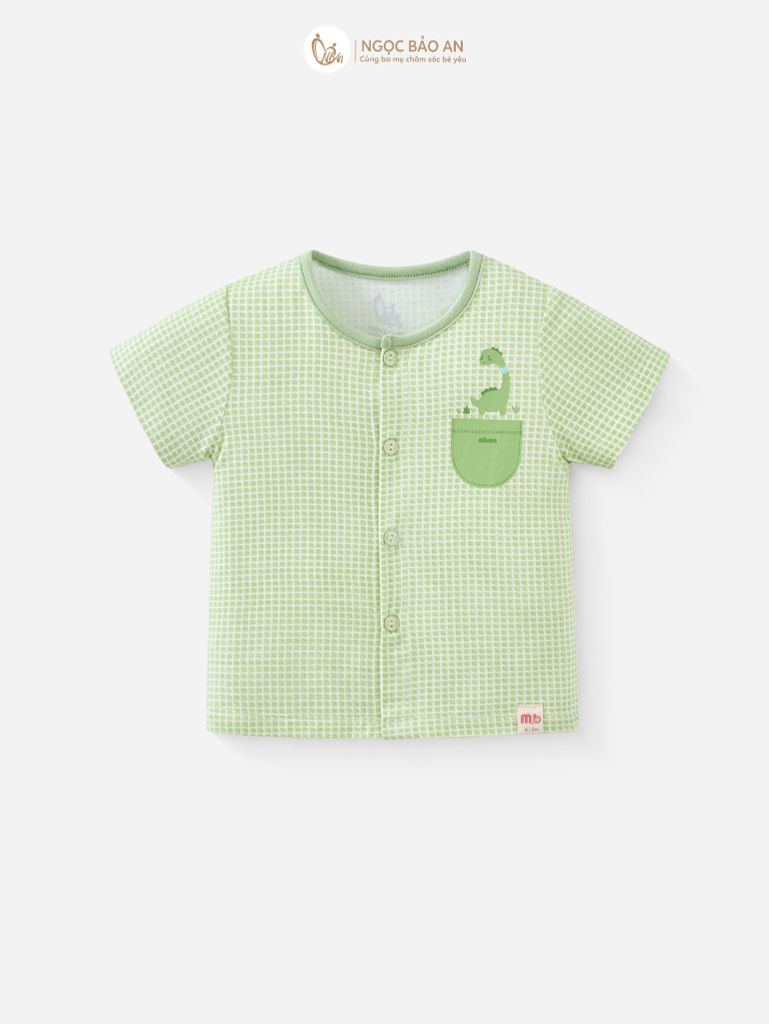 [M&B] Bộ tay ngắn cài giữa caro dino ngọc (0-24m)