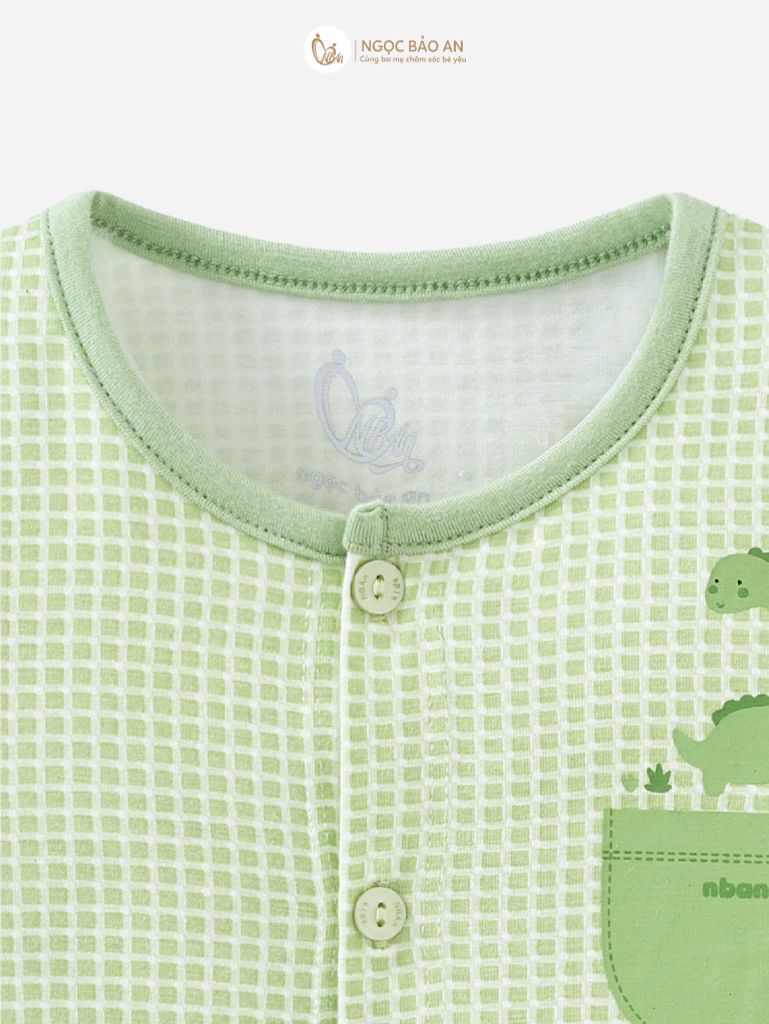 [M&B] Bộ tay ngắn cài giữa caro dino ngọc (0-24m)