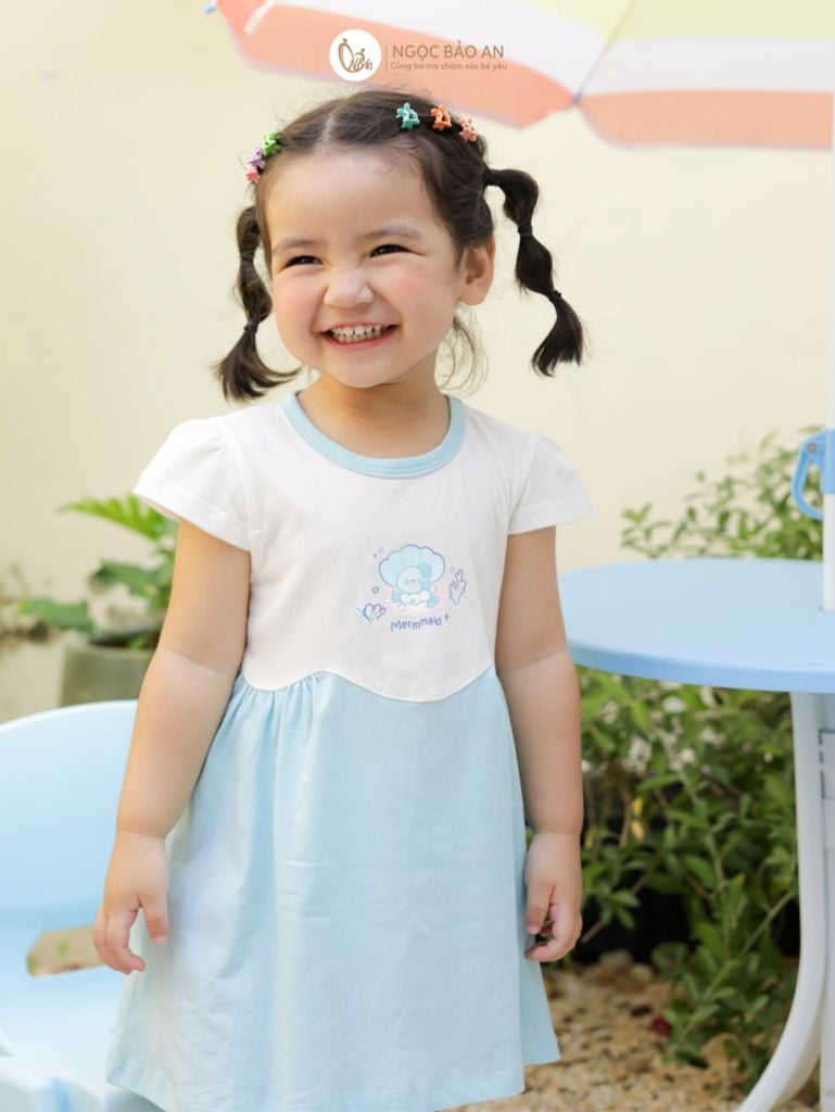 [M&B] Đầm xòe tay ngắn tone xanh mermmaid