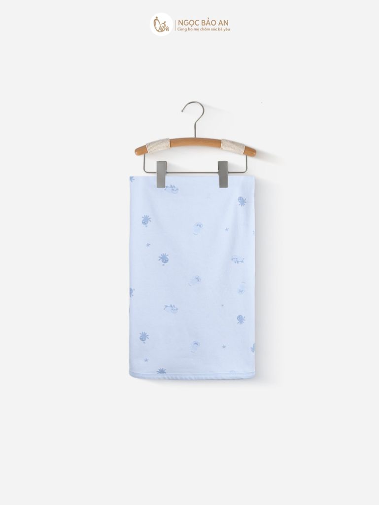 [M&B] Khăn choàng đa năng cotton họa tiết rùa & bạch tuộc xanh 85x100cm